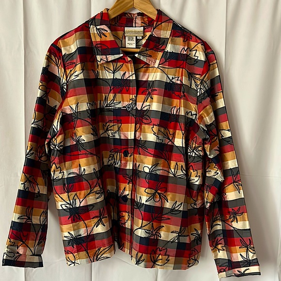 Coldwater Creek Tops - Coldwater Creek 💯% Silk Floral Embroidered Multicolor Shirt Top **Sz L**